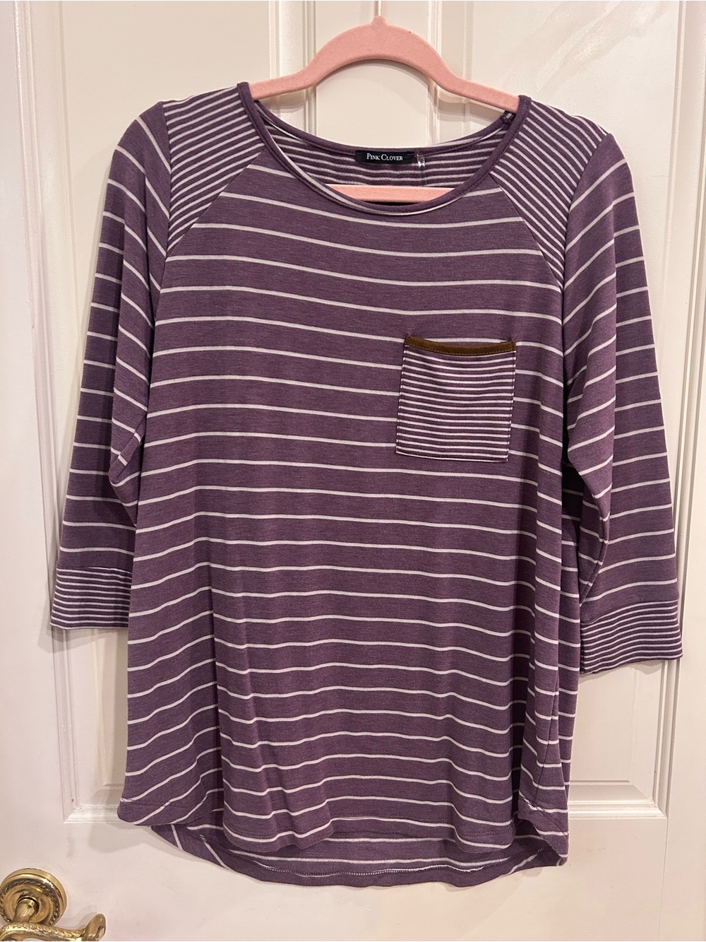 Pink Clover Striped Pocket Top Plum White — Women's M — Like New